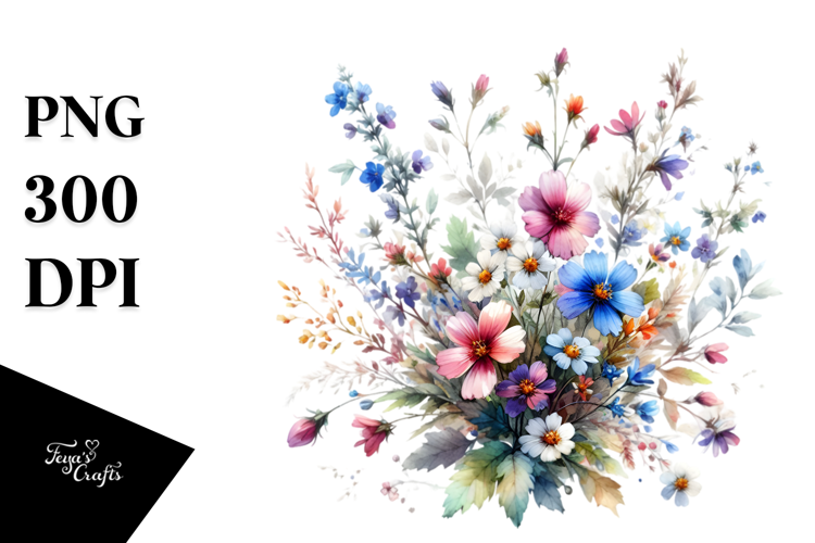 Colorful Floral Frame with Small Wild Flowers Glossy Petals