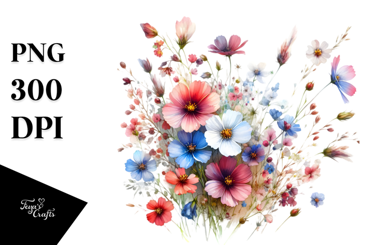 Colorful Floral Frame with Small Wild Flowers Glossy Petals