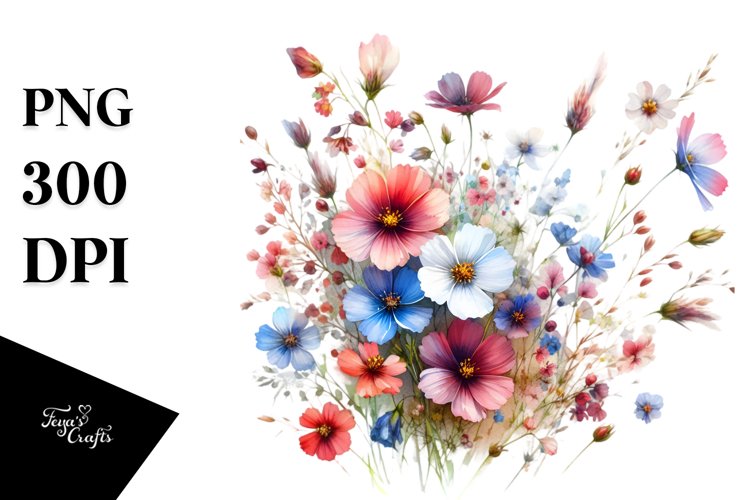 Colorful Floral Frame with Small Wild Flowers Glossy Petals example image 1