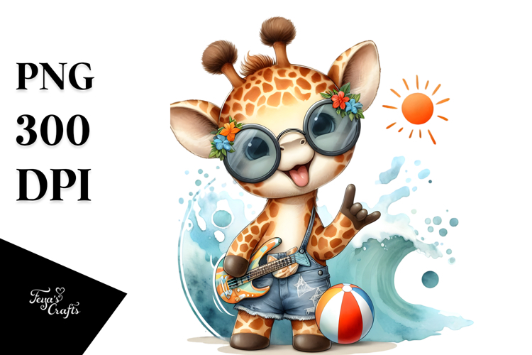 Energetic Giraffe Dressed for the Beach PNG
