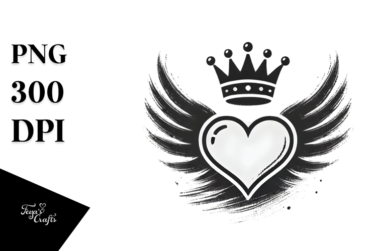 Paintbrush Heart with Wings, PNG