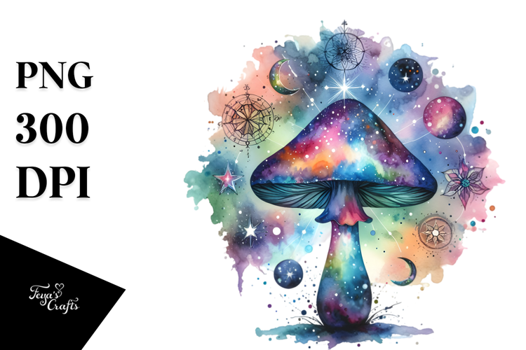 Magical Celestial Mushroom Watercolor Splash