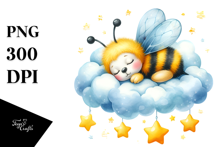 Sleeping Baby Bee on Cloud | Clipart