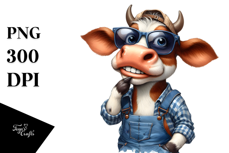 Expressive Thoughtful Caricature-Like Cow