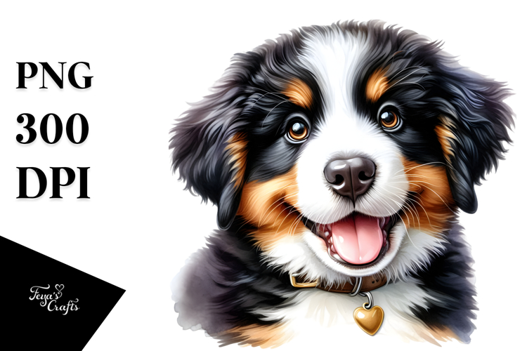 Watercolor Baby Bernese Mountain Dog PNG example image 1