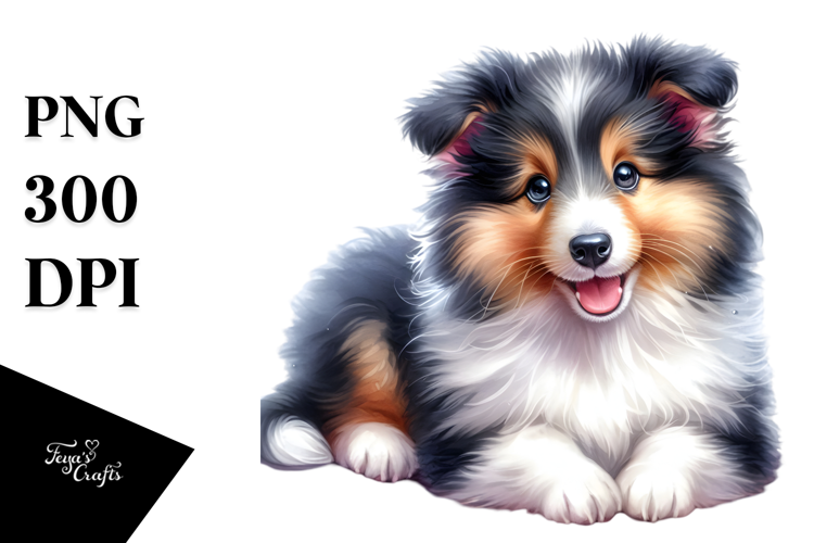 Happy Cute Collie Dog, Watercolor Art