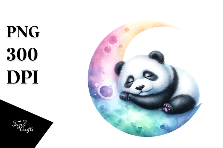 Pastel Sleeping Panda on Moon | Clipart