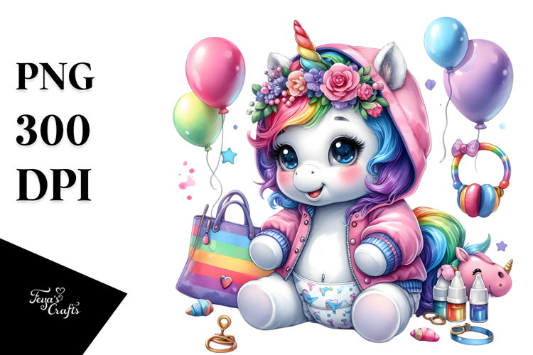 Running Baby Unicorn, Colorful PNG