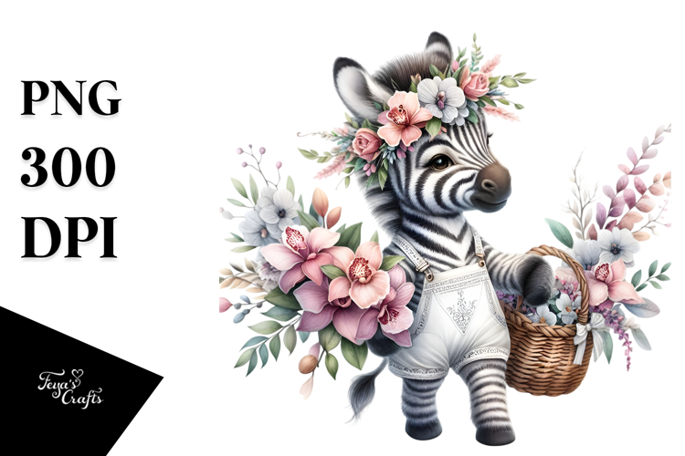 Vibrant Baby Zebra with Flower Basket