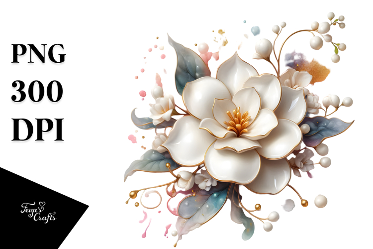 Abstract Gardenia with Golden Insertions PNG