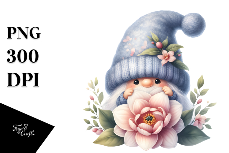 Cute Gnome with Gardenia PNG