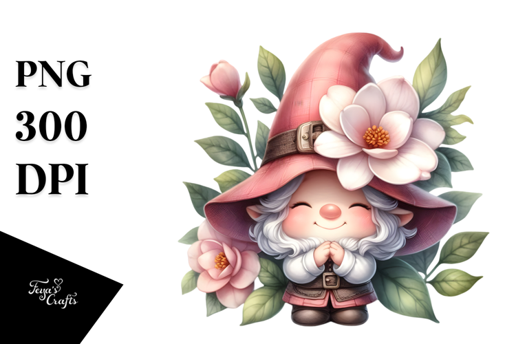 Cute Gnome with Gardenia PNG