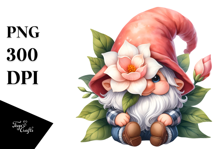 Cute Gnome with Gardenia PNG