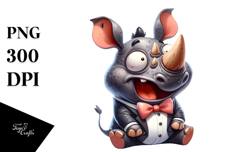 Cartoon Rhino with Bow Tie PNG