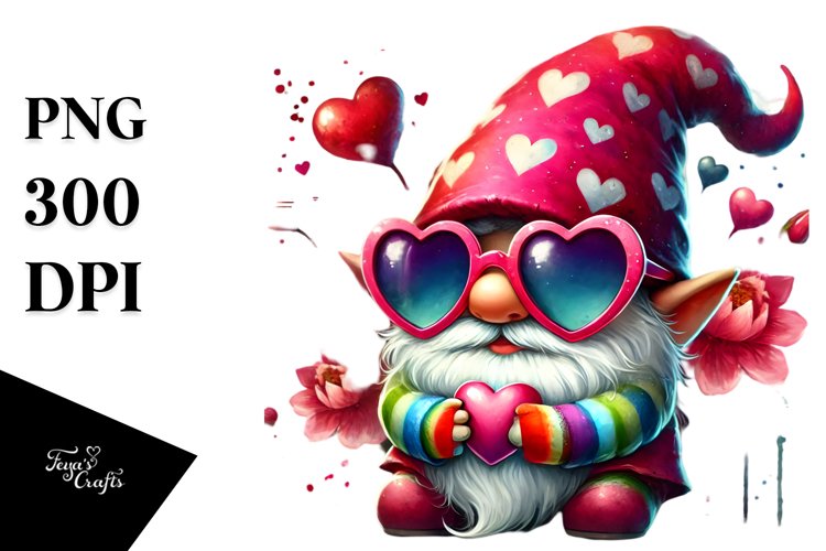 Valentines Gnome with Sunglasses PNG