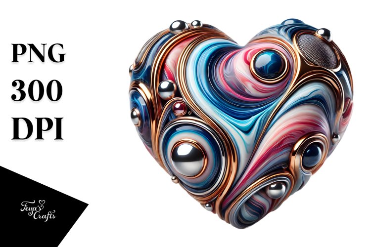 Glossy Marble Heart with Metallic Insertions, PNG