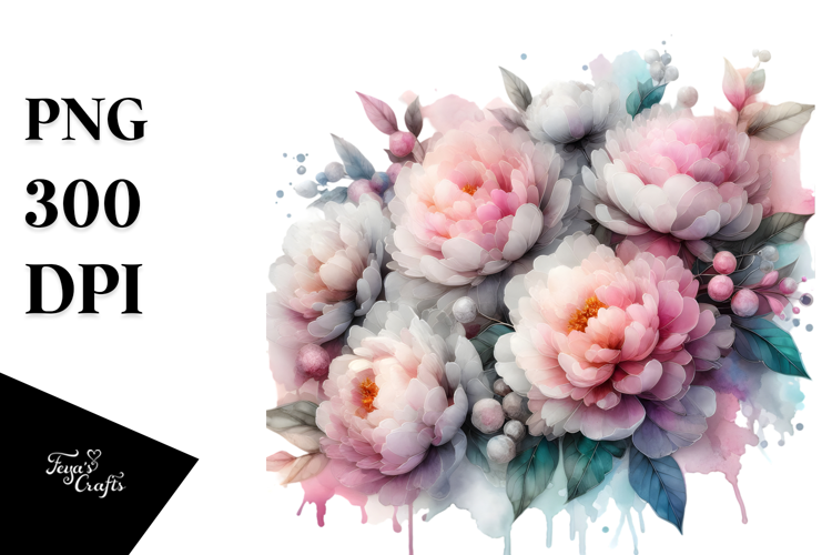 Peonies Watercolor Splash PNG
