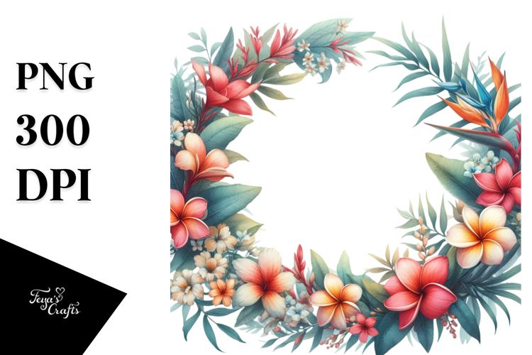 Cute Baby Hawaiian Flowers Floral Frame Watercolor Clipart