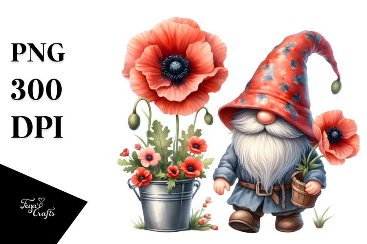 Cute Gnome with Poppy Flower PNG