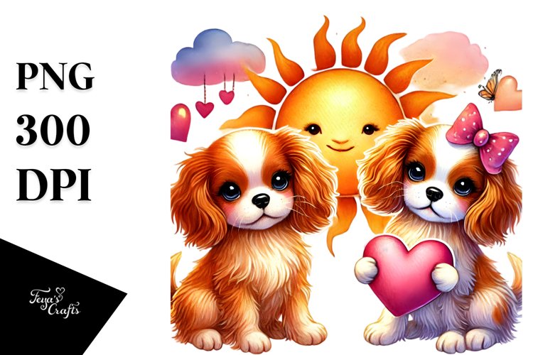 Cute Sun with Cavalier Spaniel PNG