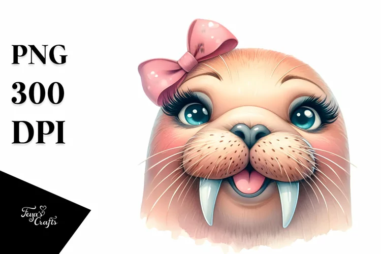 Funny Cute Walrus Diva Look Watercolor