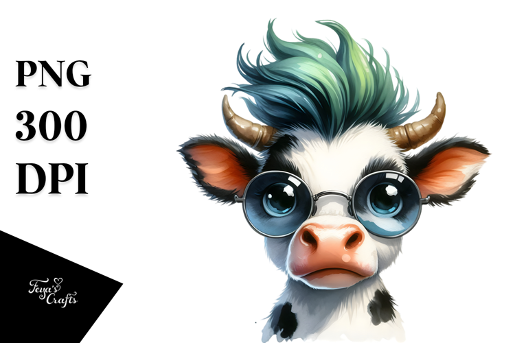 Goofy Baby Cow with Cool Hair, Colorful PNG