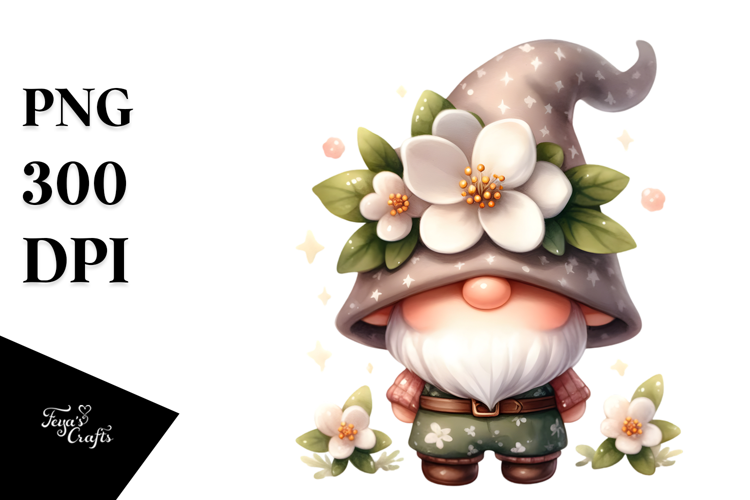 Cute Gnome with Jasmine PNG