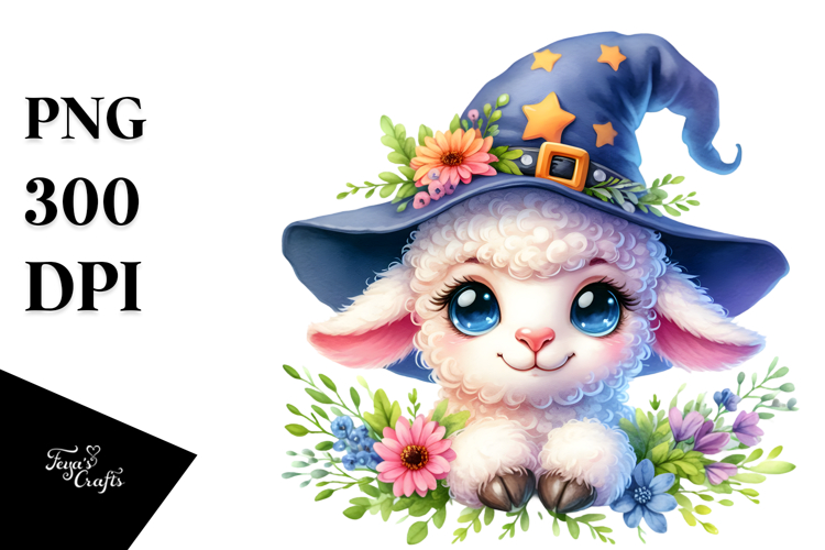 Vibrant Baby Lamb with Wizard Hat PNG
