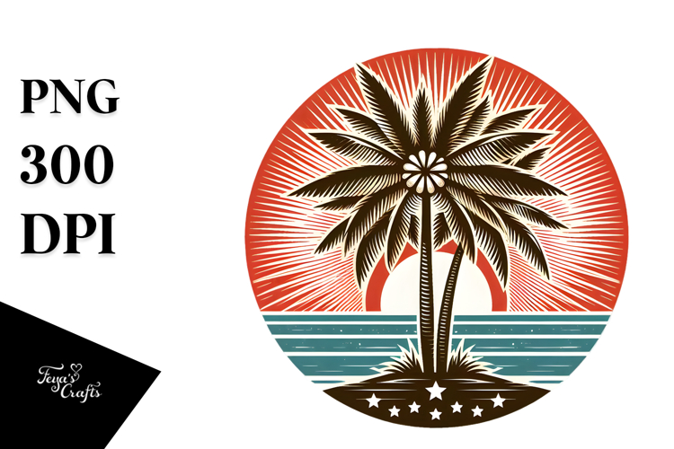 Retro Tropical Tree Sun Tshirt Vector PNG