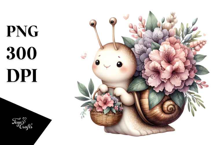 Vibrant Baby Snail with Flower Basket example image 1