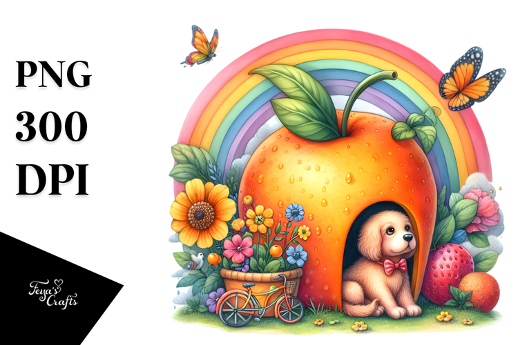Dog House Rainbow Fruit Watercolor Clipart