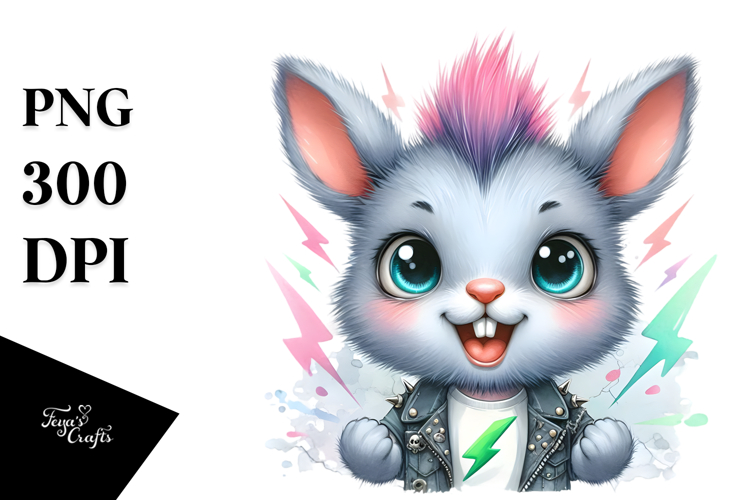 Energetic Baby Rabbit with Punk Look, Transparent PNG