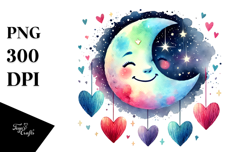 Simple Watercolor Moon PNG