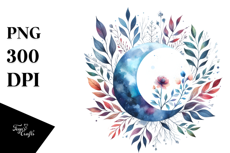 Whimsical Moon Foliage | Watercolor