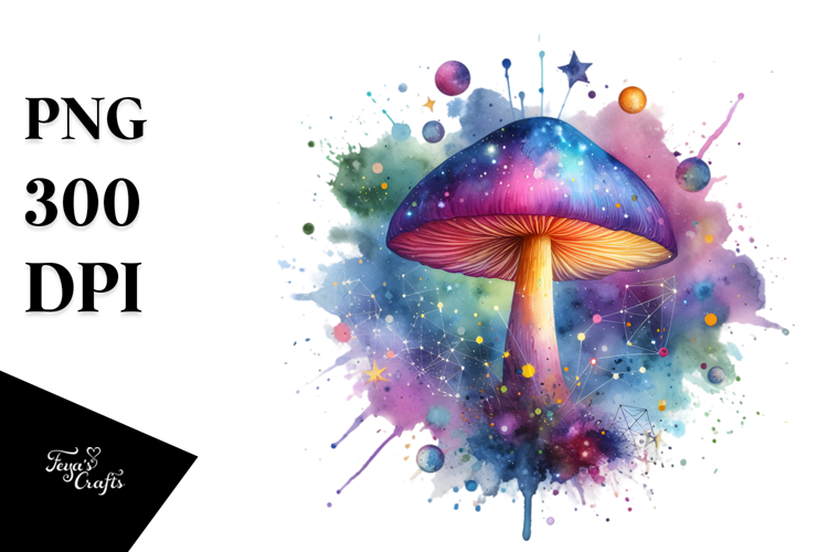 Magical Celestial Mushroom | Watercolor