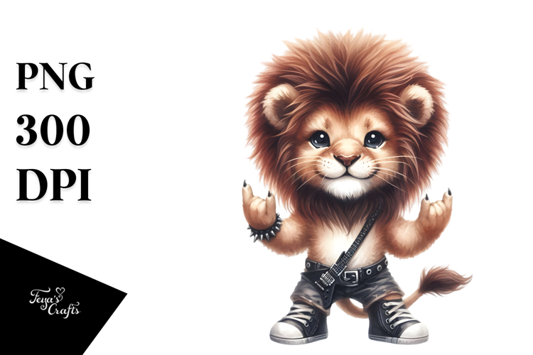 Baby Lion with Rocker Look, Energetic PNG