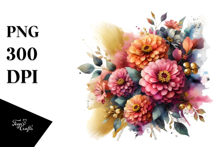 Colorful Splash Zinnia Bouquet | Sublimation Clipart