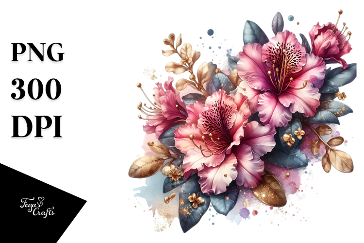 Shiny Rhododendron Golden Insertions | Watercolor