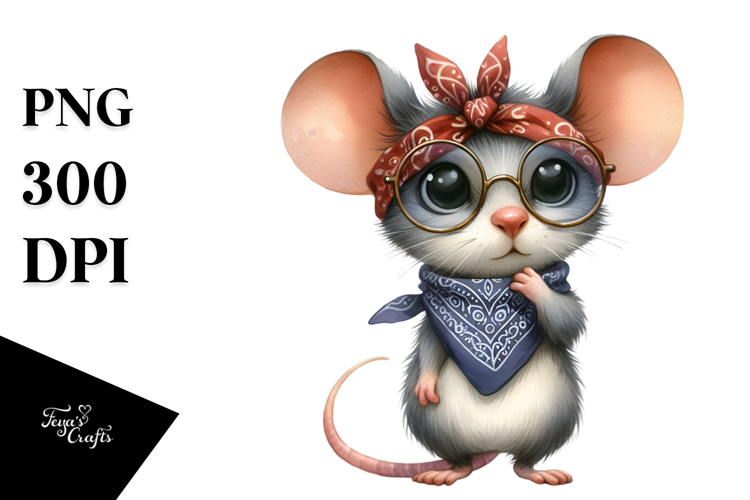 Watercolor Mouse Standing Bandana and Fancy es | Clipart