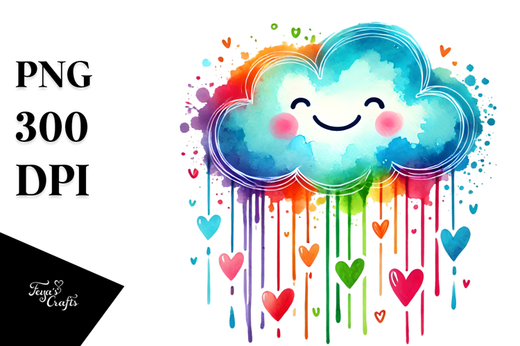 Colorful Smiling Washed Cloud Hearts PNG