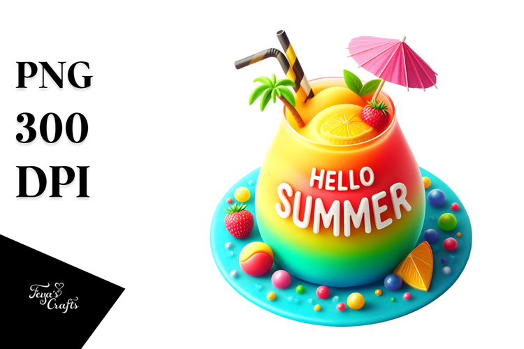 Colorful Frozen Drink with Hello Summer, PNG