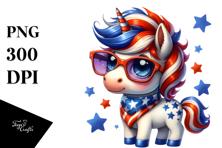 Patriotic Unicorn with Retro Haircut PNG