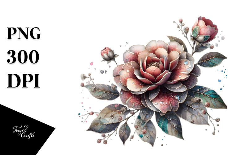 Camellia with Metallic Inserts, High-Quality PNG