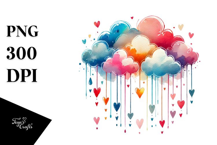 Simple Washed Cloud with Hanging Hearts, PNG