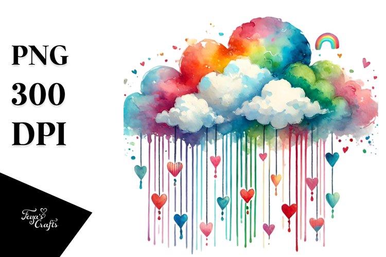 Simple Washed Cloud with Hanging Hearts, PNG