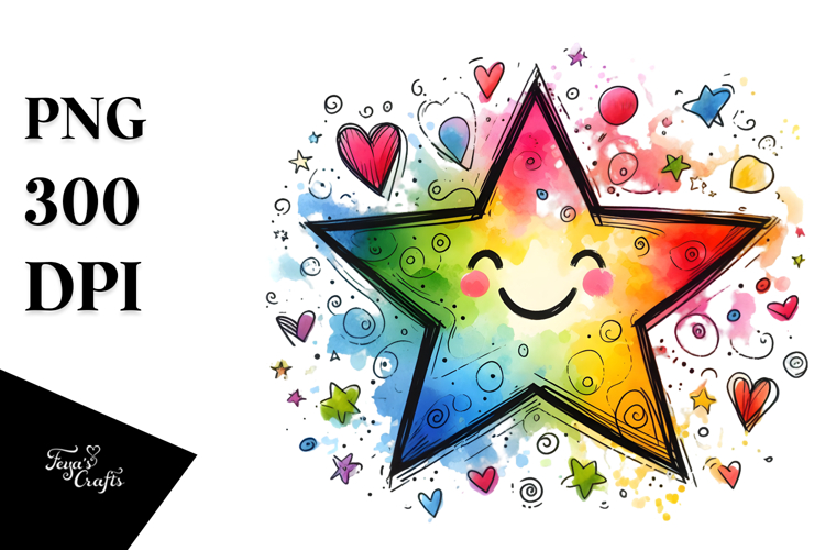 Smiling Scribbled Star Hearts PNG
