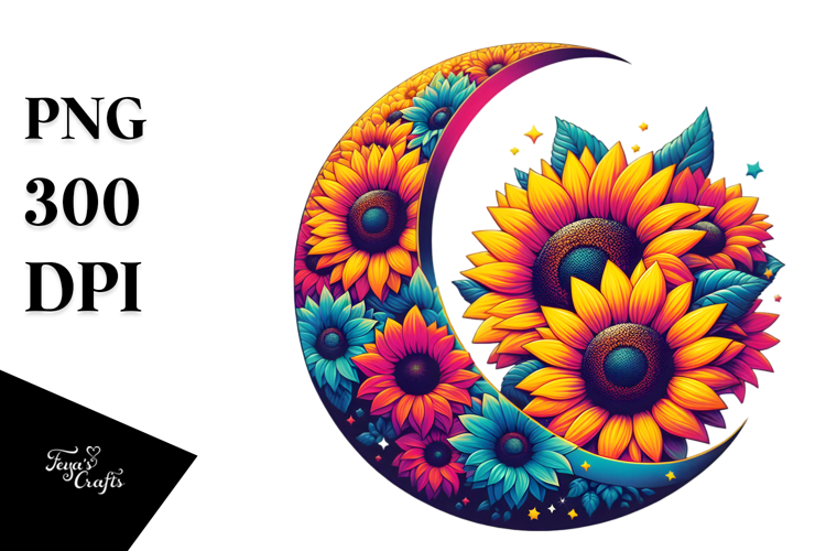Colorful Sunflowers Half Moon PNG