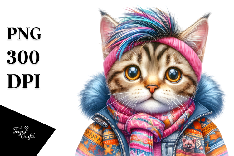 Goofy Baby Cat for Winter PNG