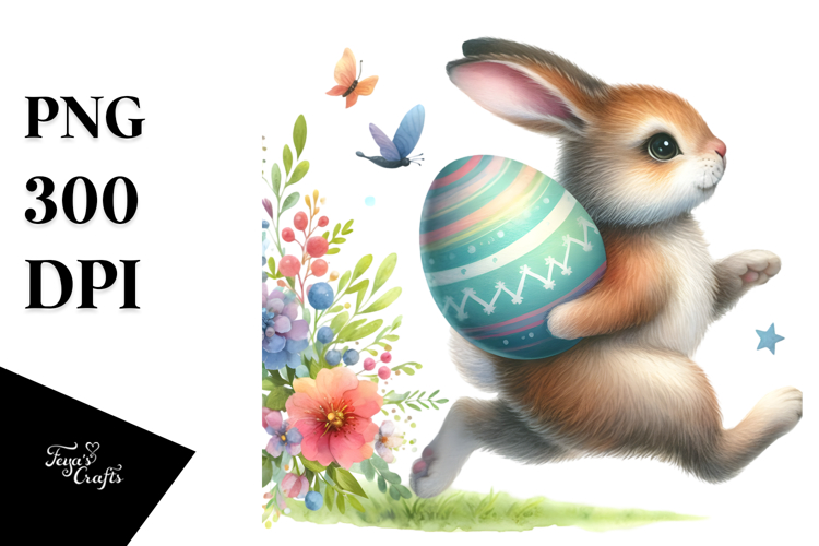 Bunny Running with an Easter Egg, Funny and Creative PNG