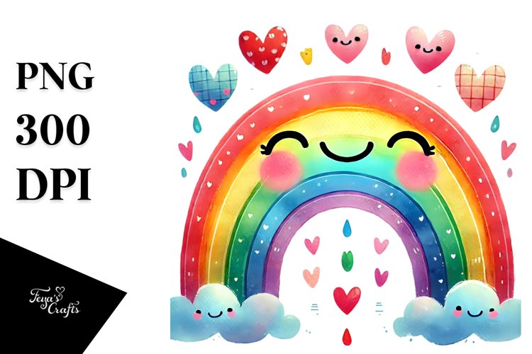 colorful Rainbow with Hearts, PNG